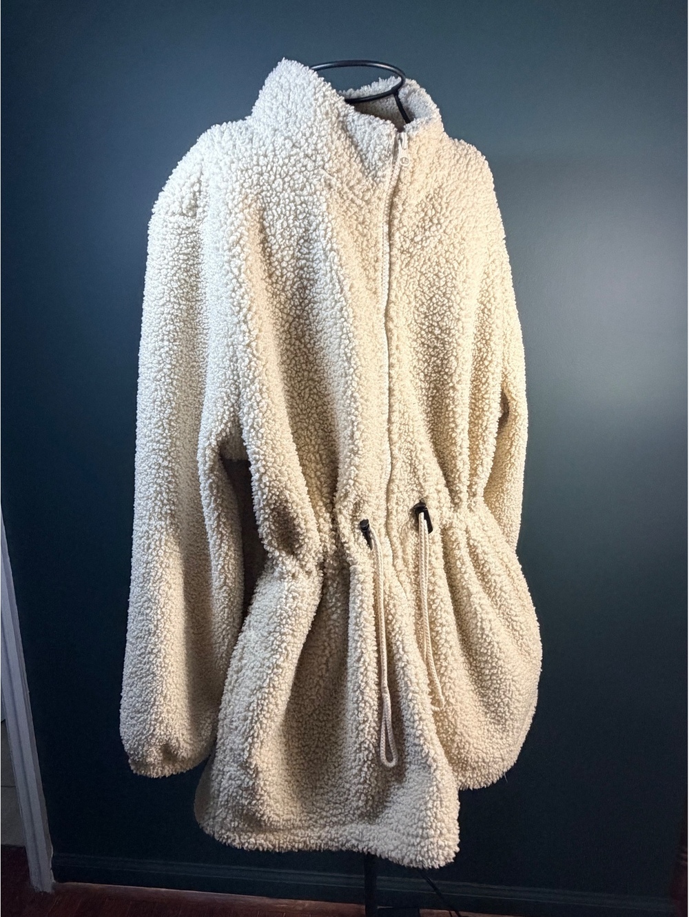 Blair Cream Sherpa Fleece Full Zip Drawstring Waist Jacket Size L